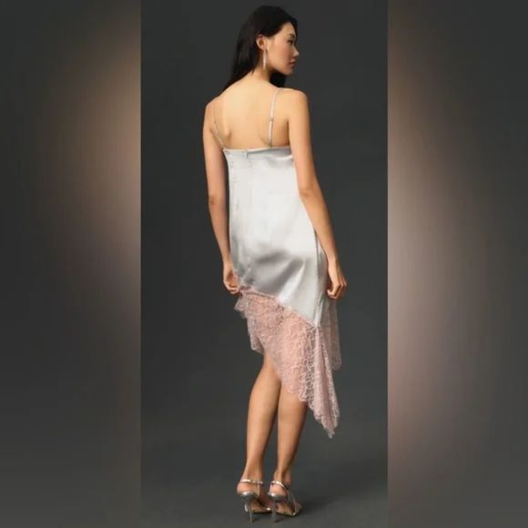 Anthropologie Lace-Trimmed Dress Grey Silky Cami New Size 2 and 12 - Picture 3 of 4